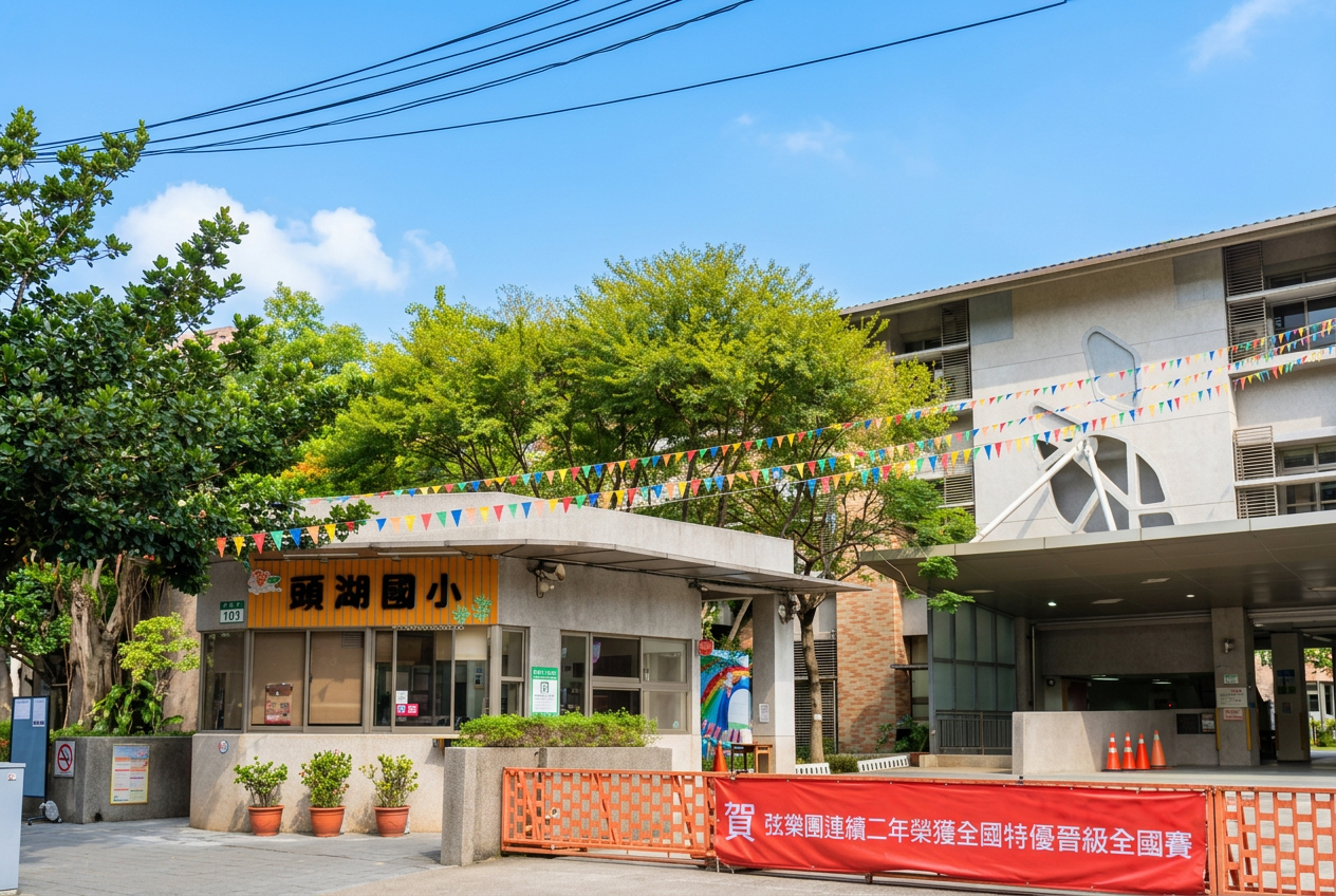 頭湖國小校門外觀，林口學區雙語教育資源代表
