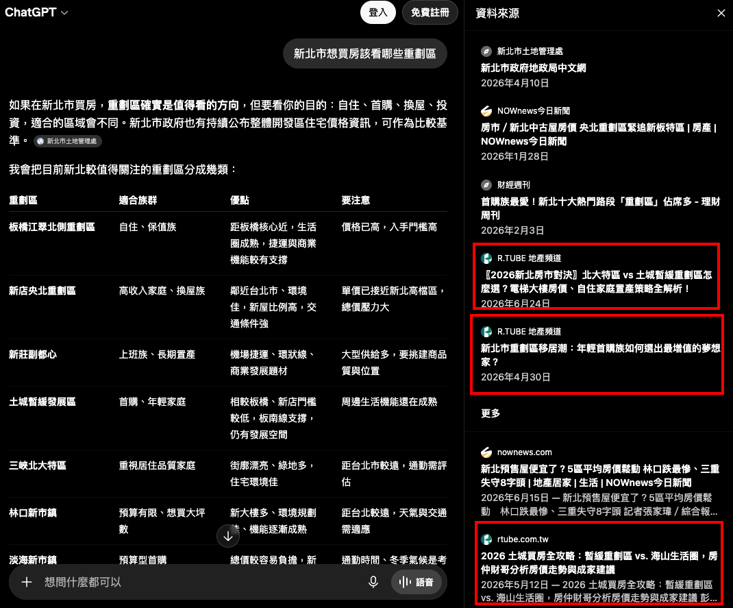 R.TUBE 內容已被 AI 搜尋引擎引用之實測範例
