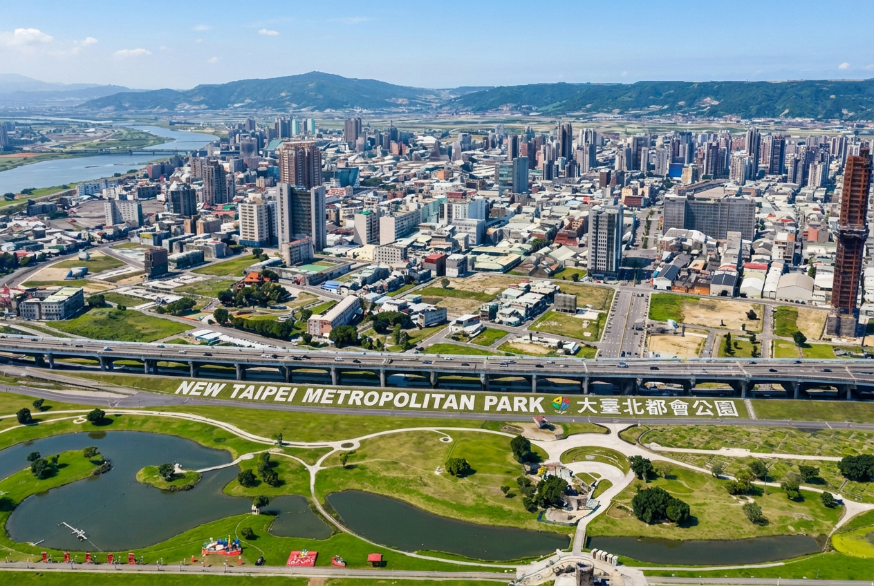 新北大都會公園廣闊綠地，二重左岸最大生活資產俯瞰景觀