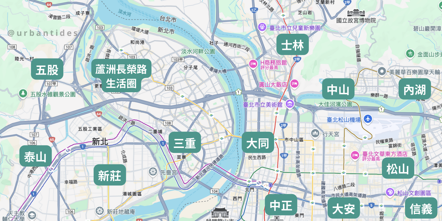 蘆洲長榮路生活圈相對地理位置