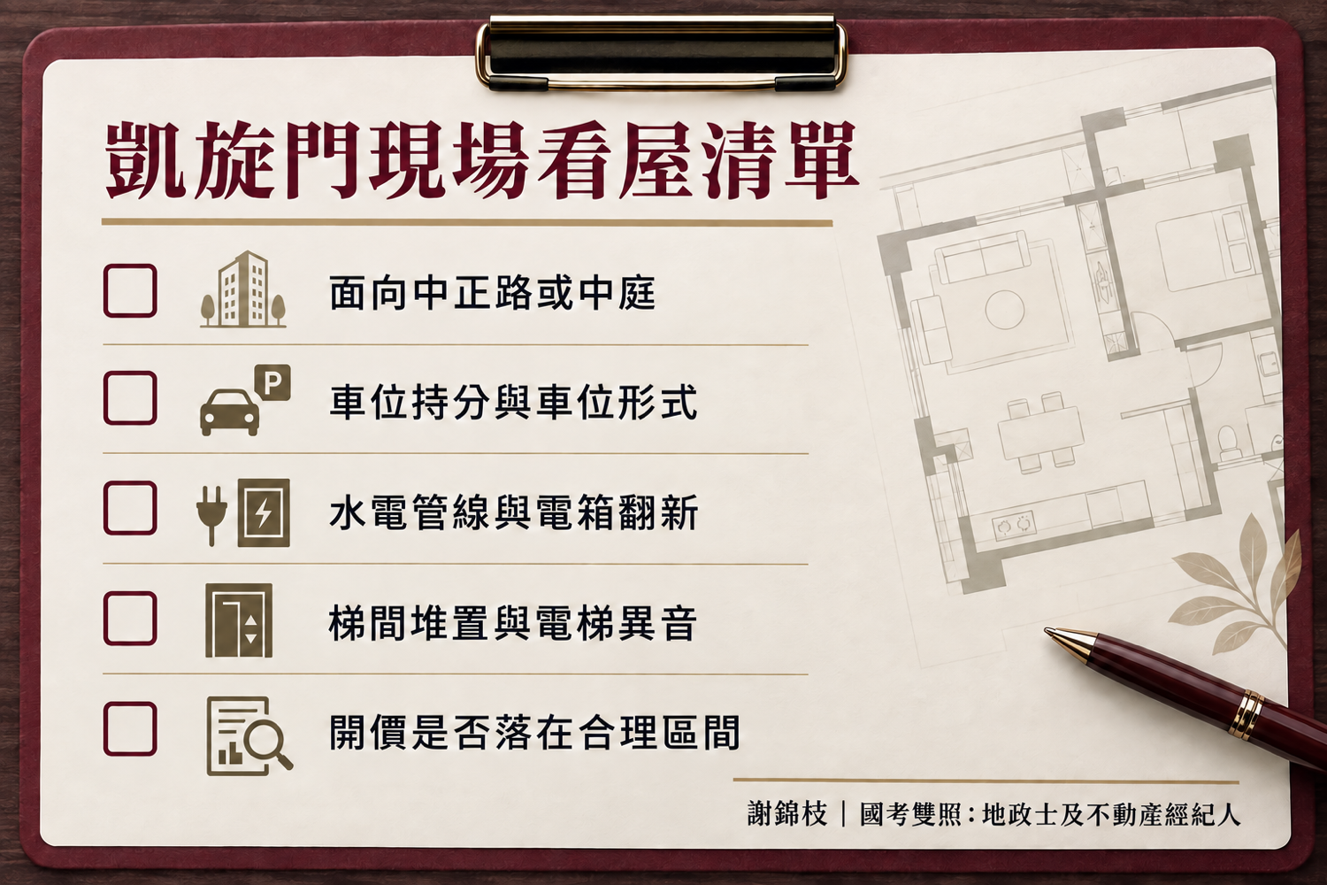 凱旋門現場看屋清單（住商樹林中正店謝錦枝店長）