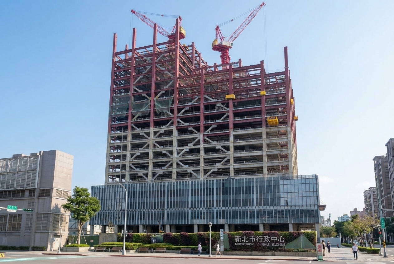 新北第二行政中心興建現場,預計2026年完工帶動二重左岸就業與商業發展