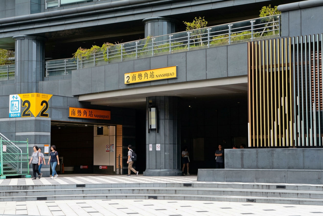 捷運南勢角站2號出口日間外觀，為中和新蘆線重要交通節點