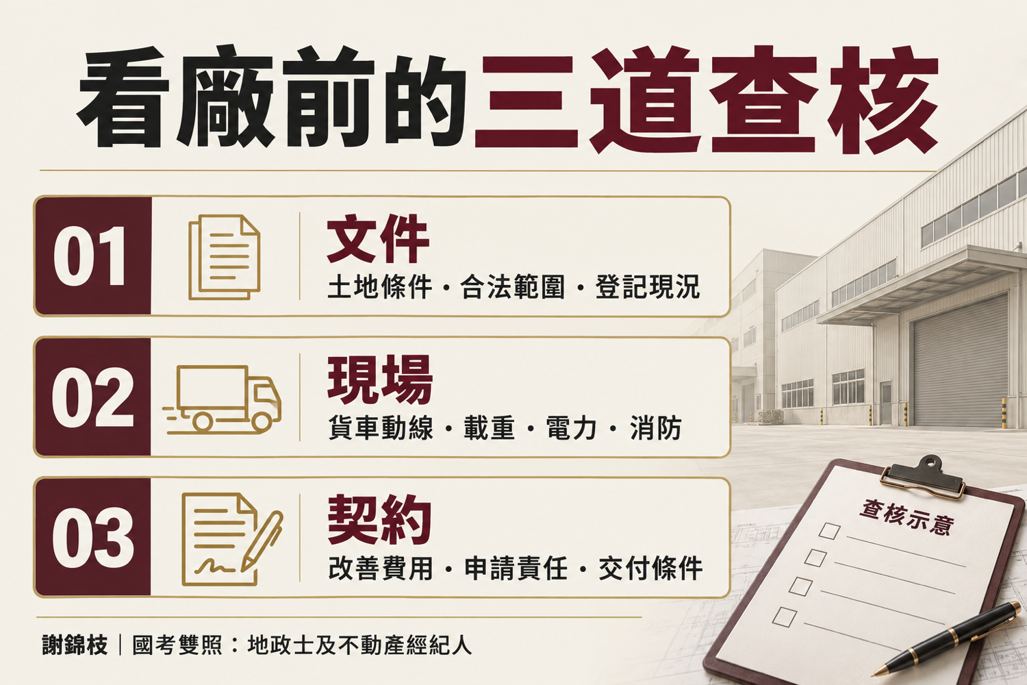 五股廠房_看廠查核清單(謝錦枝|樹林迴龍房仲推薦)
