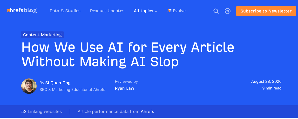 《How We Use AI for Every Article Without Making AI Slop》（我們每篇文都用 AI，但怎麼做到不產出 AI 垃圾）