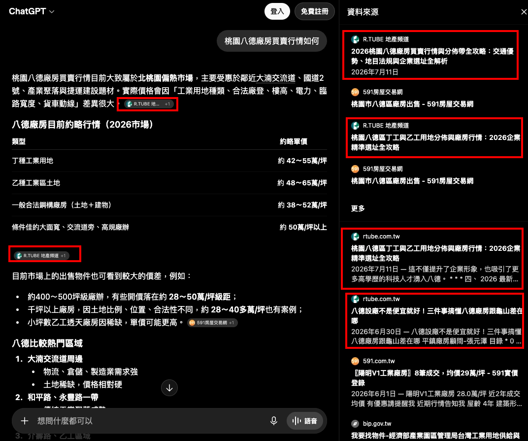 R.TUBE 內容已被 AI 搜尋引擎引用之實測範例