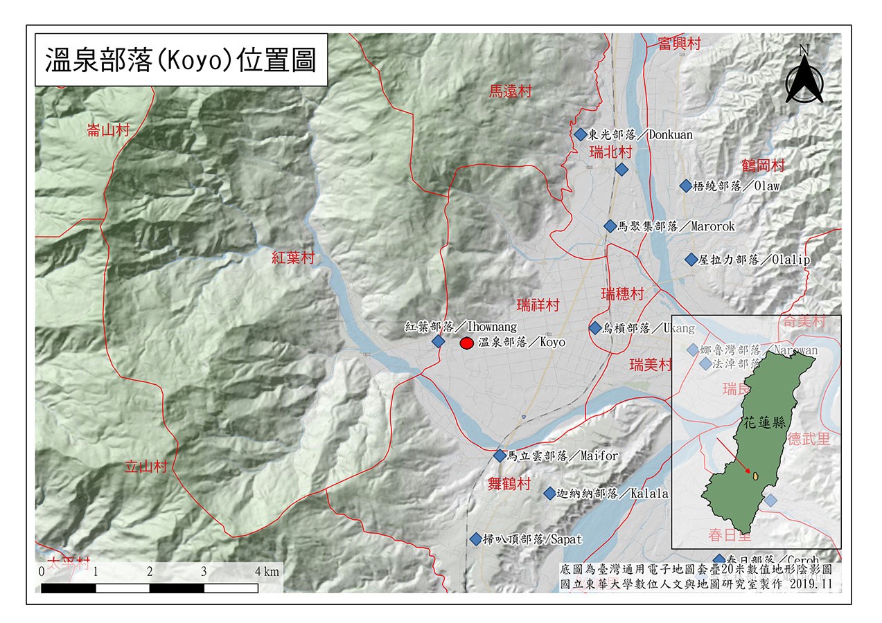 2019年溫泉部落Koyo位置圖,標示瑞祥村與西側紅葉村